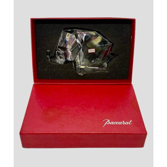 Late 20th Century Baccarat Crystal Large Orgami Elephant Figurine Red Box - Picture 1 of 13